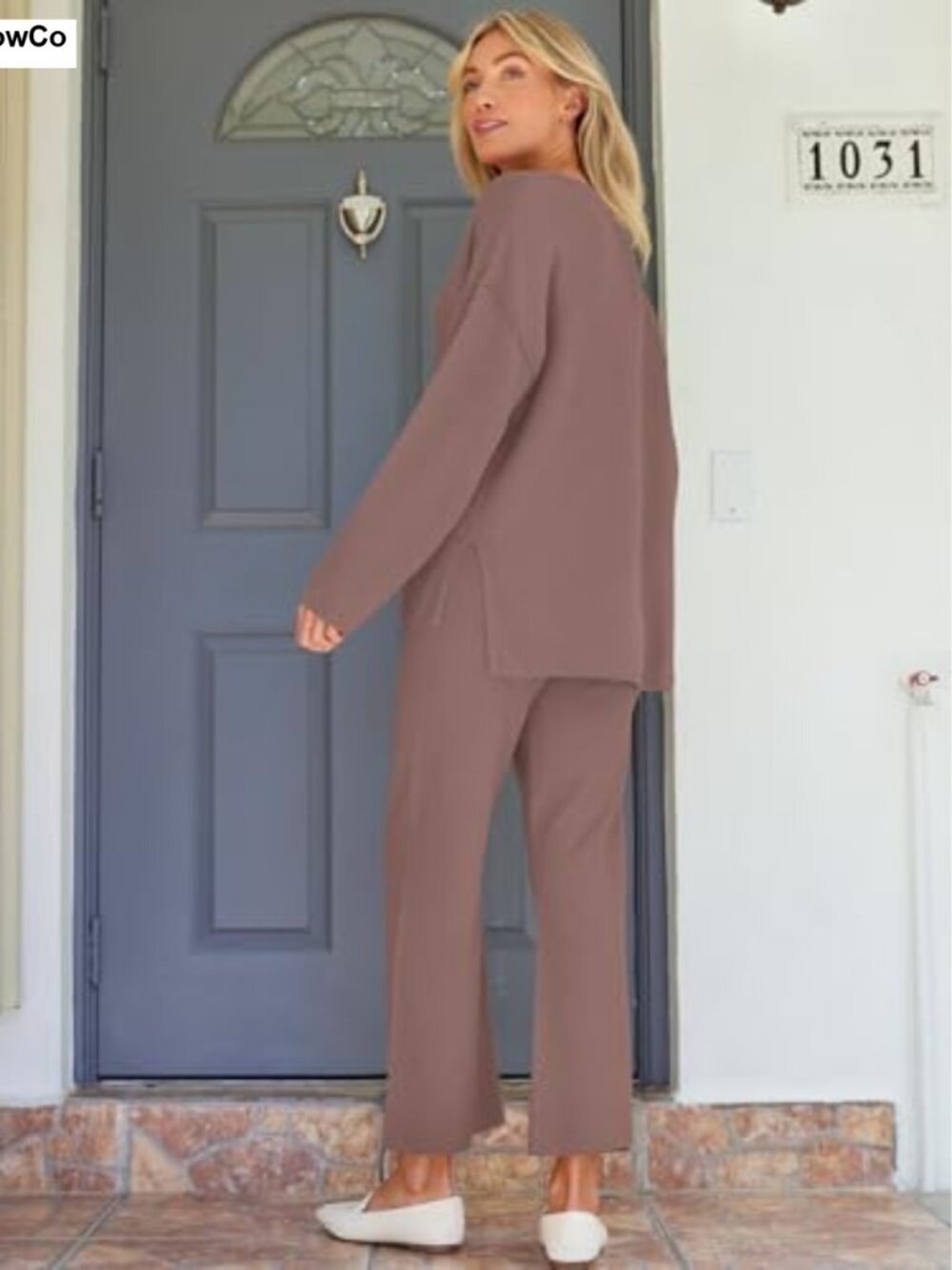 Women's 2 Piece Lounge Set Button Front Knit Sweater & Wide Leg Pants - Picture 3 of 5